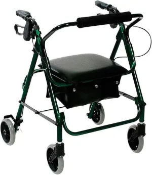 Elderly Walker, Folding Four-Wheel Rollator with Padded Seat, Lockable Brakes, Ergonomic Handles, Carry Bag, Lightweight