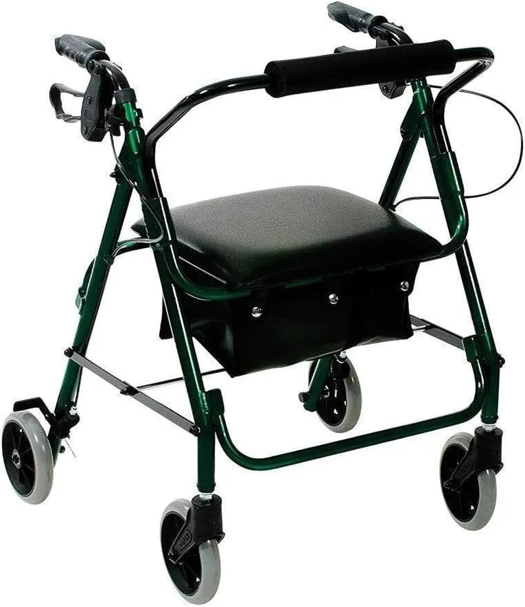 Elderly Walker, Folding Four-Wheel Rollator with Padded Seat, Lockable Brakes, Ergonomic Handles, Carry Bag, Lightweight