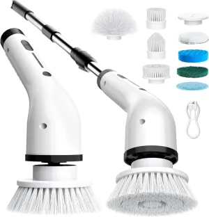 Electric Spin Scrubber for Cleaning, Cordless IPX5 Waterproof Shower Scrubber Brushes with 9 Head, 1.5H Power Dual Speed Bathroom Cleaning Brush with Extendable Handles for Kitchen Bathtub Floor