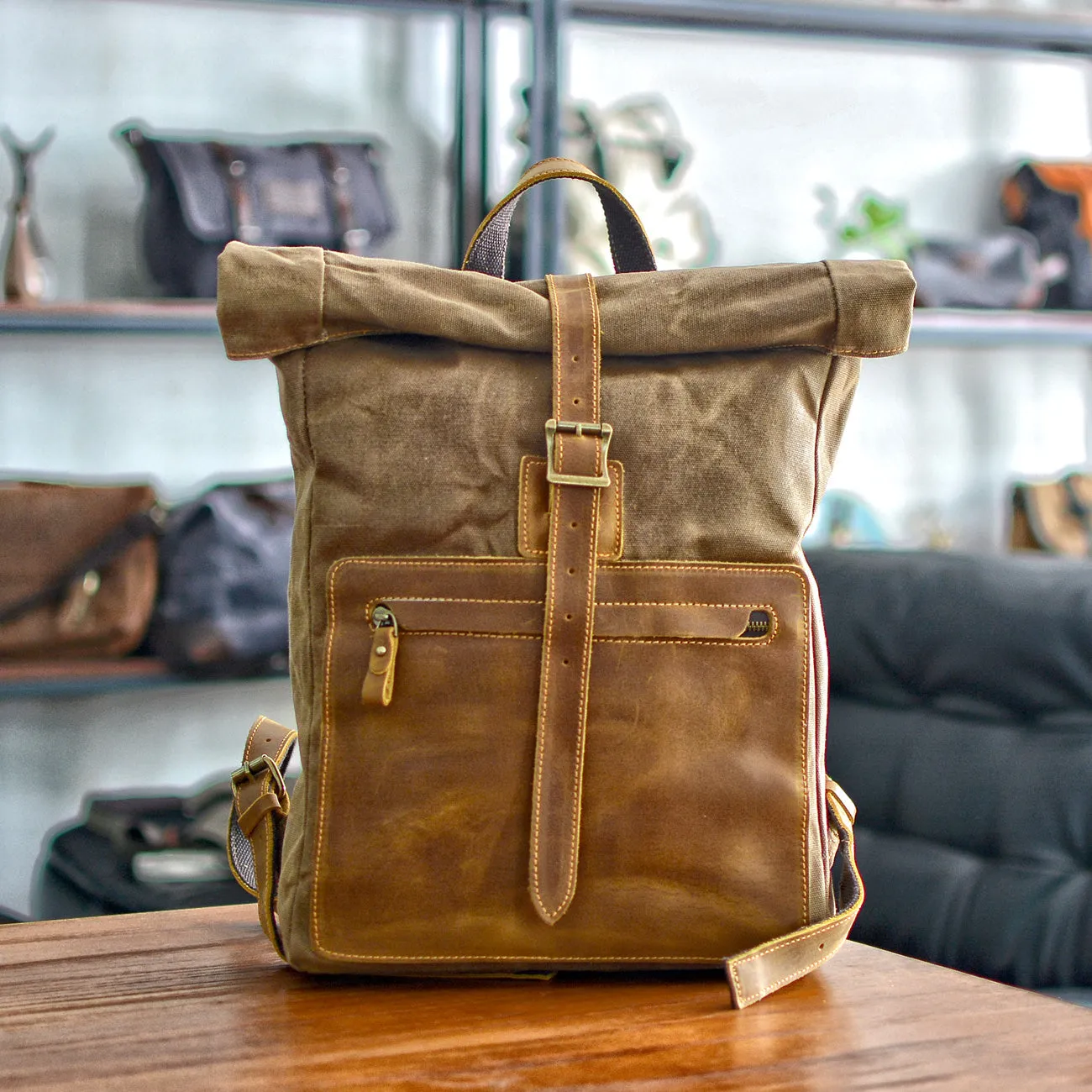 Elegant Waxed Canvas Rucksack for Commuting and Exploration