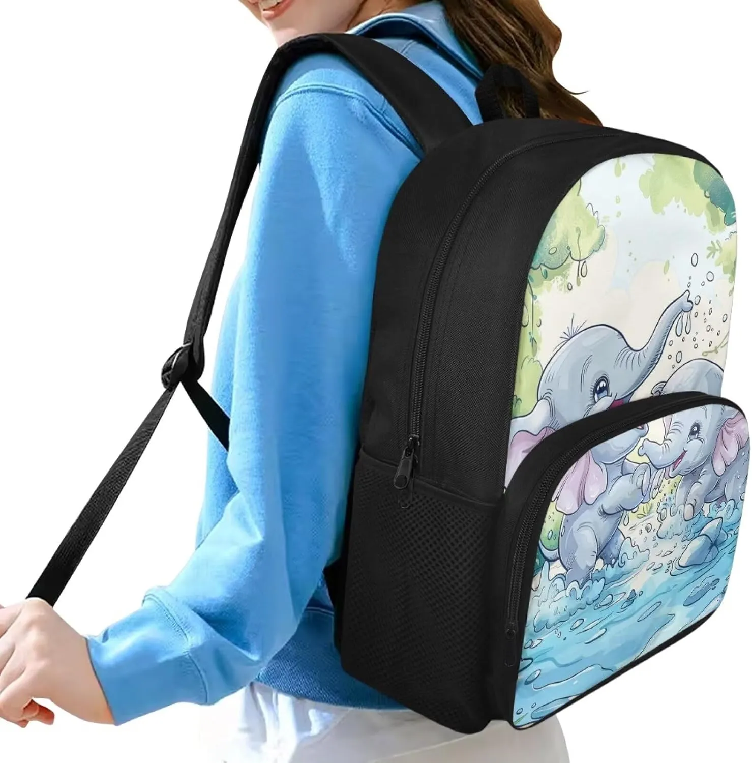 Elephant Backpack Cute School Backpacks for Girls 10-12 Years Old Kids School Bags with Zipper Pocket & Adjustable Strap 15 Inch Elementary School Book Bags Back to School