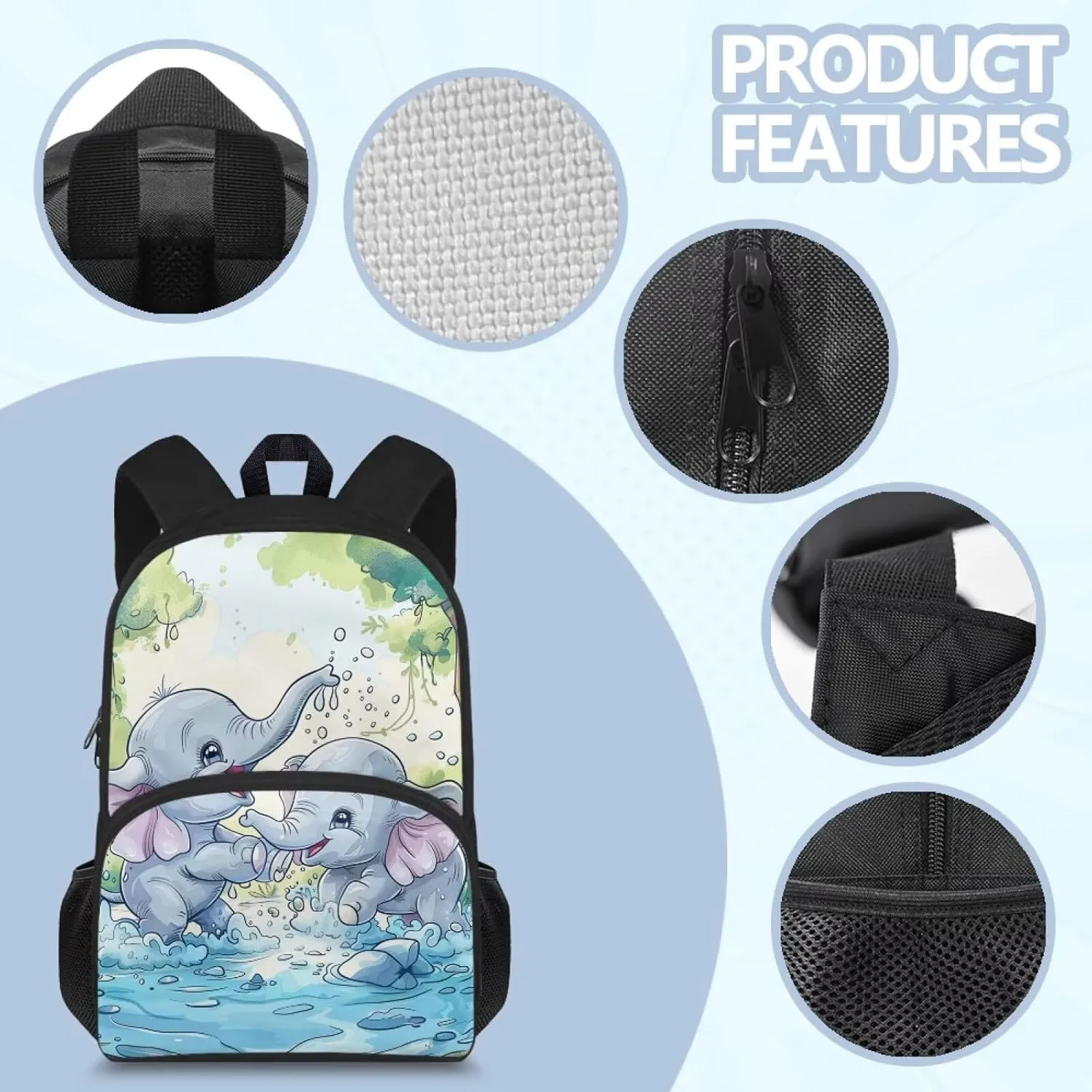 Elephant Backpack Cute School Backpacks for Girls 10-12 Years Old Kids School Bags with Zipper Pocket & Adjustable Strap 15 Inch Elementary School Book Bags Back to School