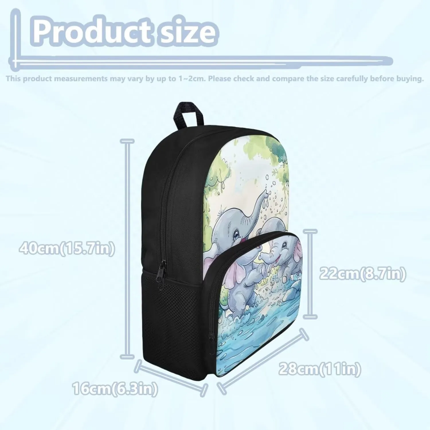 Elephant Backpack Cute School Backpacks for Girls 10-12 Years Old Kids School Bags with Zipper Pocket & Adjustable Strap 15 Inch Elementary School Book Bags Back to School