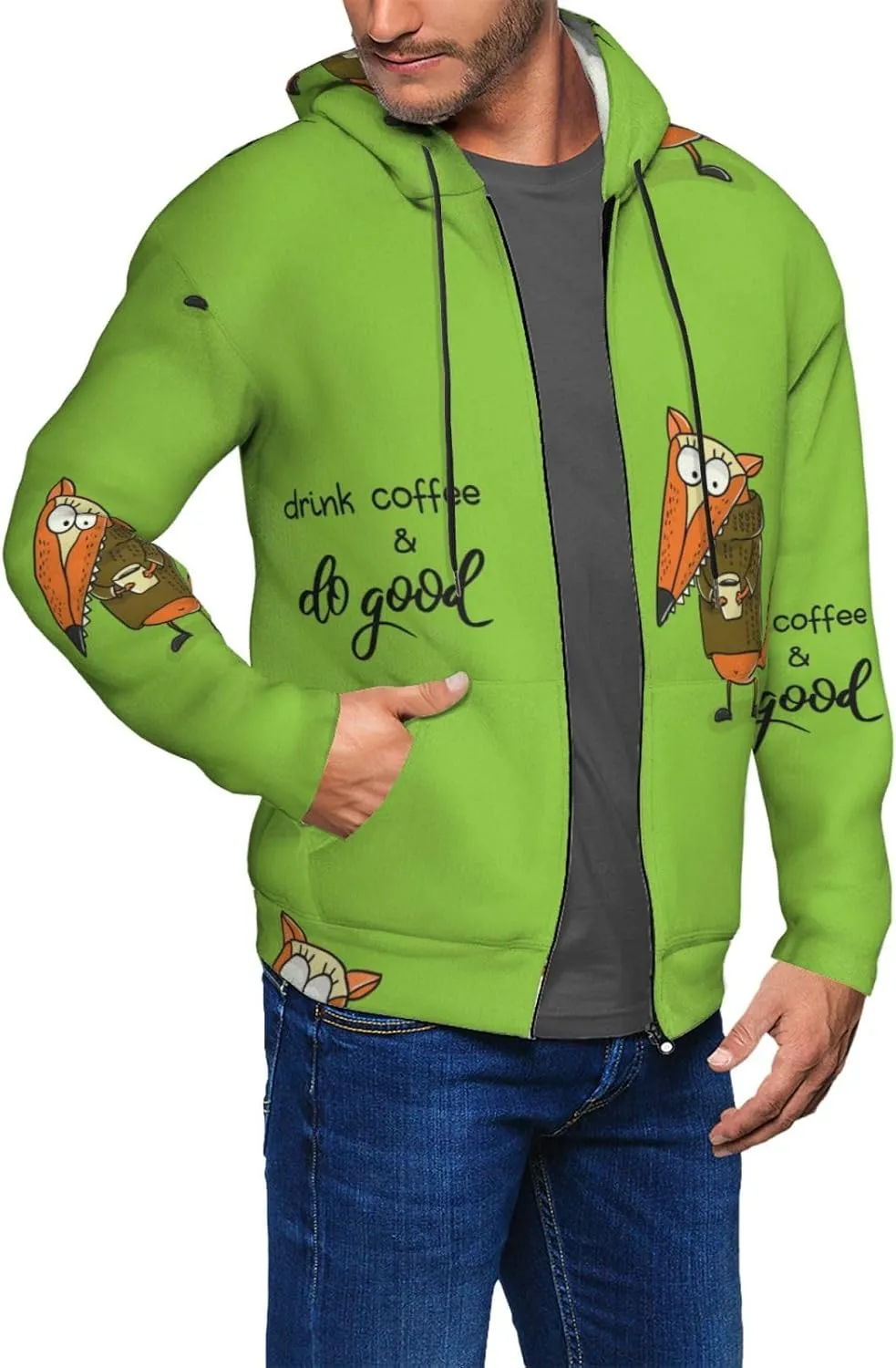 Elephant Giraffe Mens Hooded Pullover Zipper Hoodeds Sweatshirts with Pocket