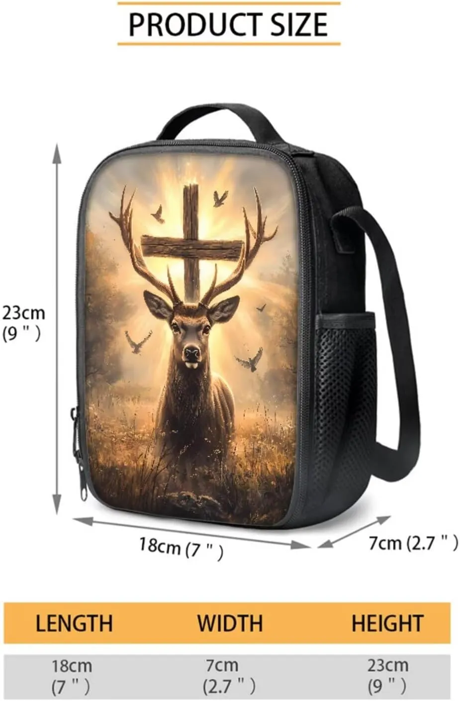 Elk Cross Dove Print Backpack for Boys Girls School Bag with Lunch Bag Pencil Case and Water Bottle Holder Set Kids 4 in 1 Bookbag Back Packs Satchel Travel Rucksack with Zipper Pocket