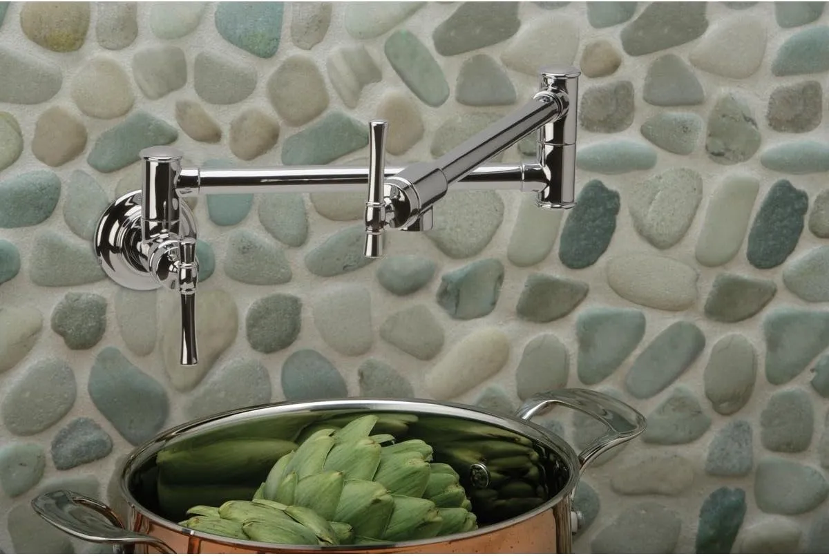 Elkay Explore LKEC2091LS Single Hole Wall Mount Pot Filler Kitchen Faucet with Lever Handles, Lustrous Steel