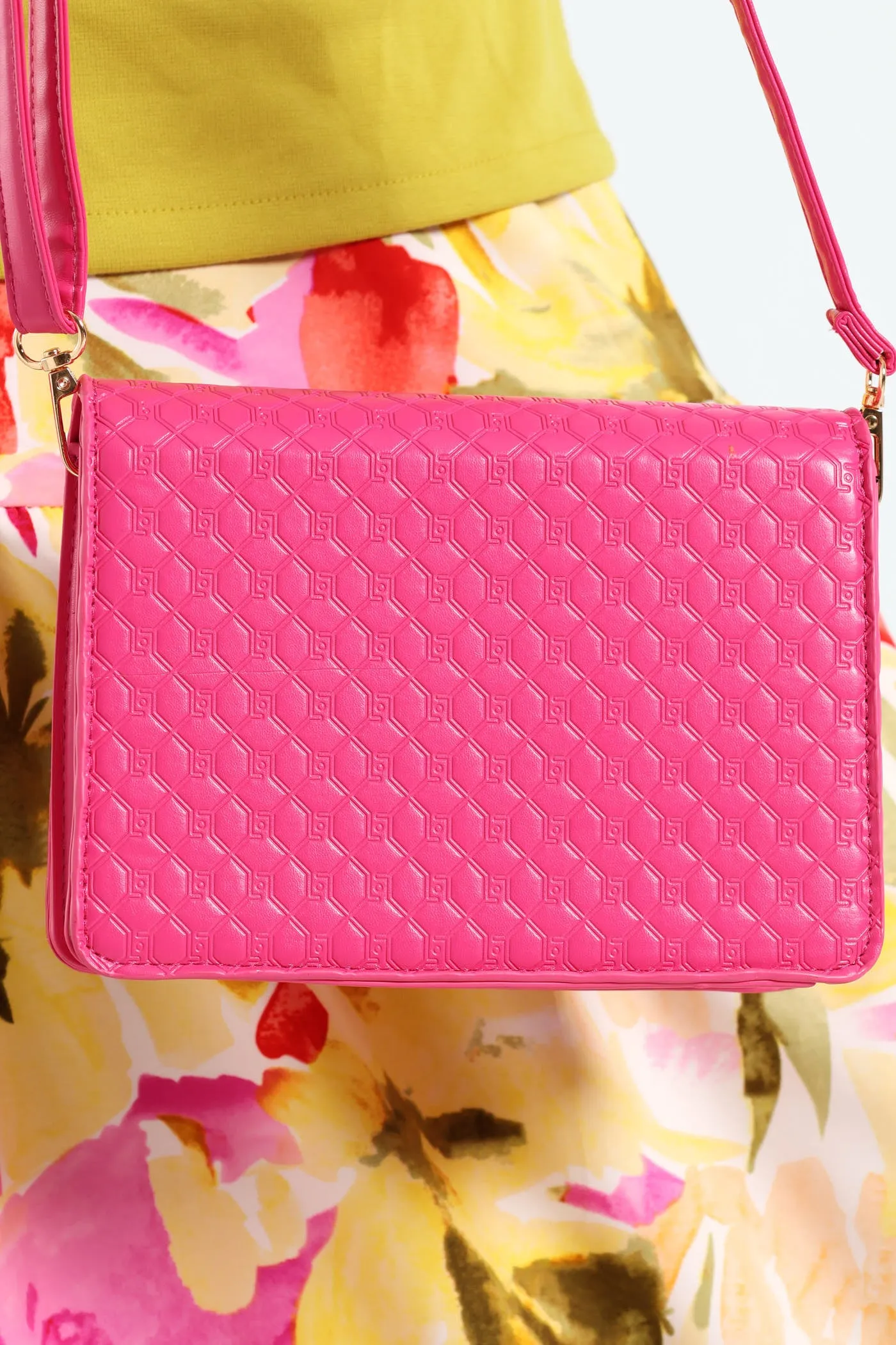 Embossed Metal Trim Satchel Bag - Pink