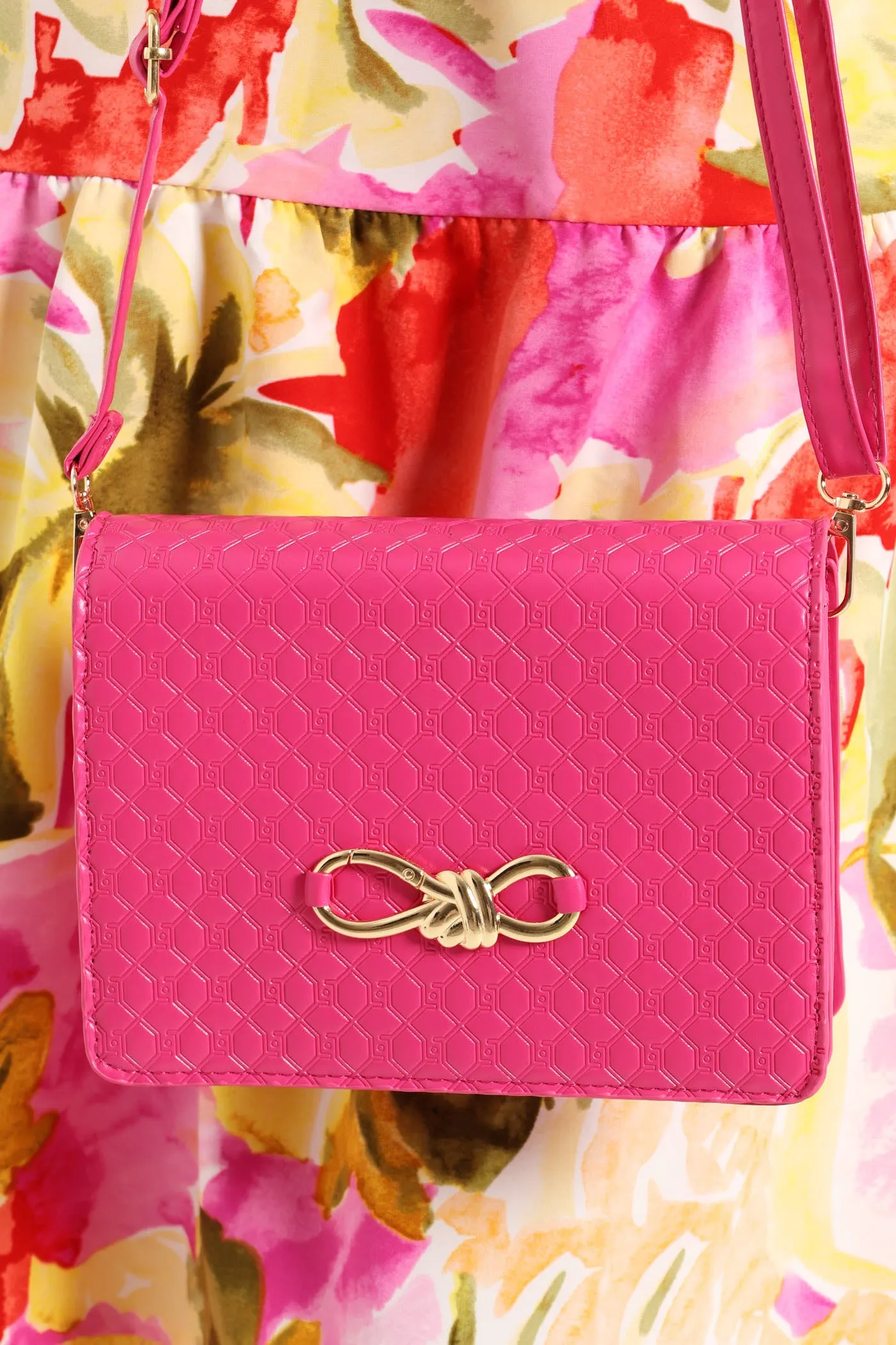Embossed Metal Trim Satchel Bag - Pink