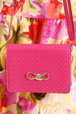Embossed Metal Trim Satchel Bag - Pink