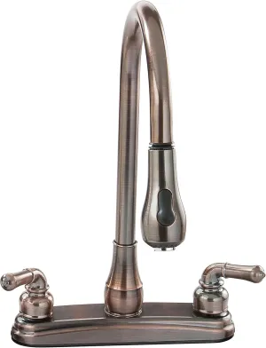 Empire Brass U-YOB2000B RV Kitchen Faucet with Gooseneck Spout, Pull-Down Sprayer and Teapot Handles - 8", Oil Rub Bronze