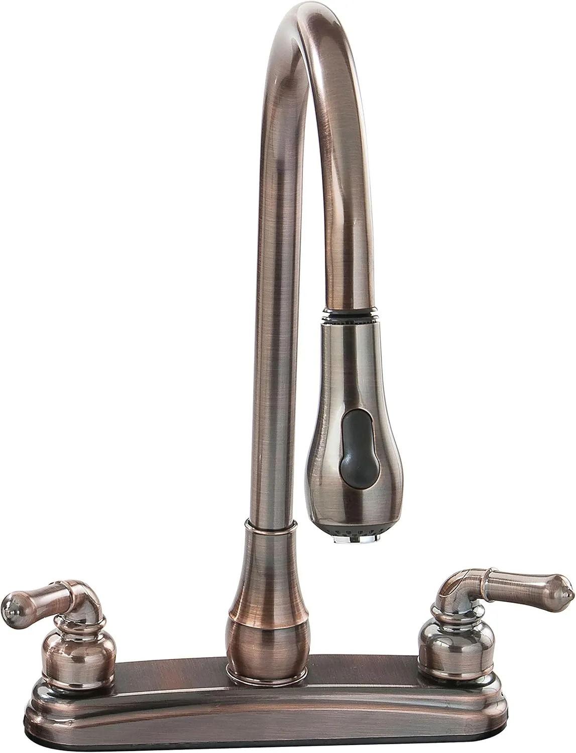 Empire Brass U-YOB2000B RV Kitchen Faucet with Gooseneck Spout, Pull-Down Sprayer and Teapot Handles - 8", Oil Rub Bronze