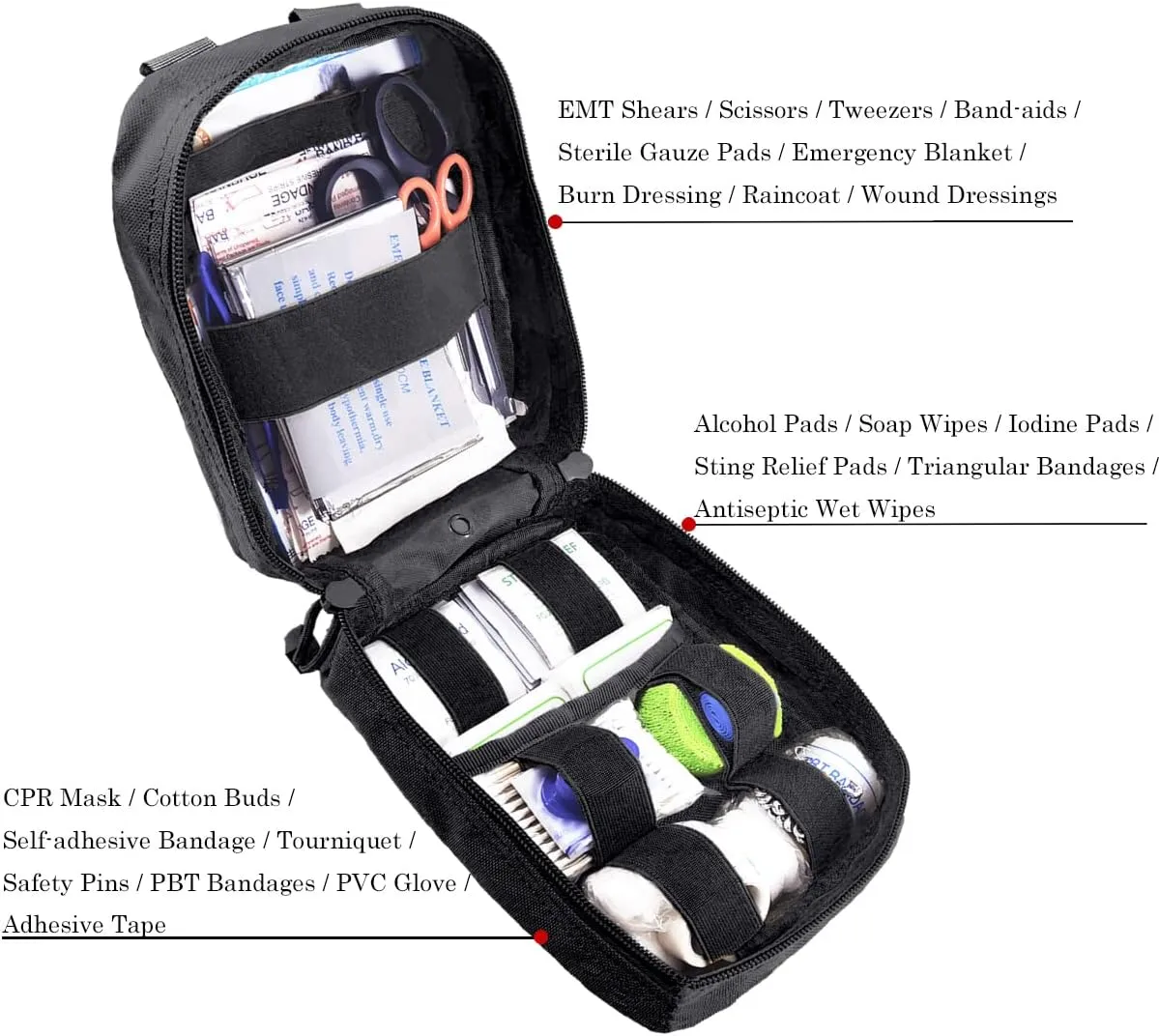 EMT Pouch MOLLE Ifak Pouch Tactical MOLLE Medical First Aid Kit Utility Pouch Carlebben (with Medical Supplies)