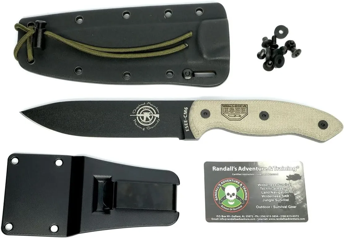 ESEE -CM6 Plain Edge Black Kydex Sheath Micarta Handles