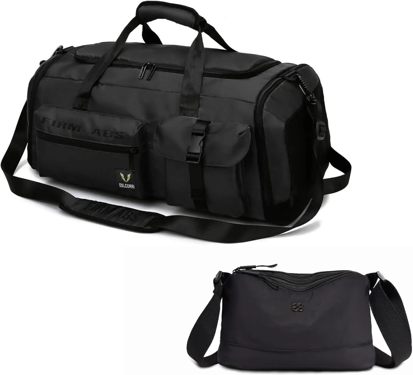 Eslcorri 65L Travel Duffle Bag for Women & Men with Travel Purse, 3 in 1 Large Sports Gym Bag with Shoe and Wet Clothes Compartment -Black