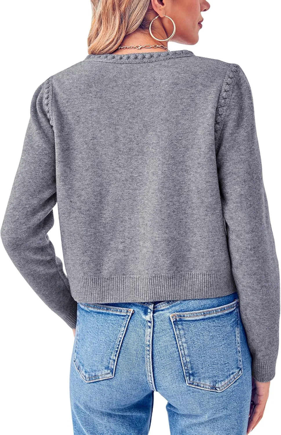 Esobo Womens Knit Cardigan Sweaters Open Front Long Sleeve Cropped Trendy Jacket Outerwear