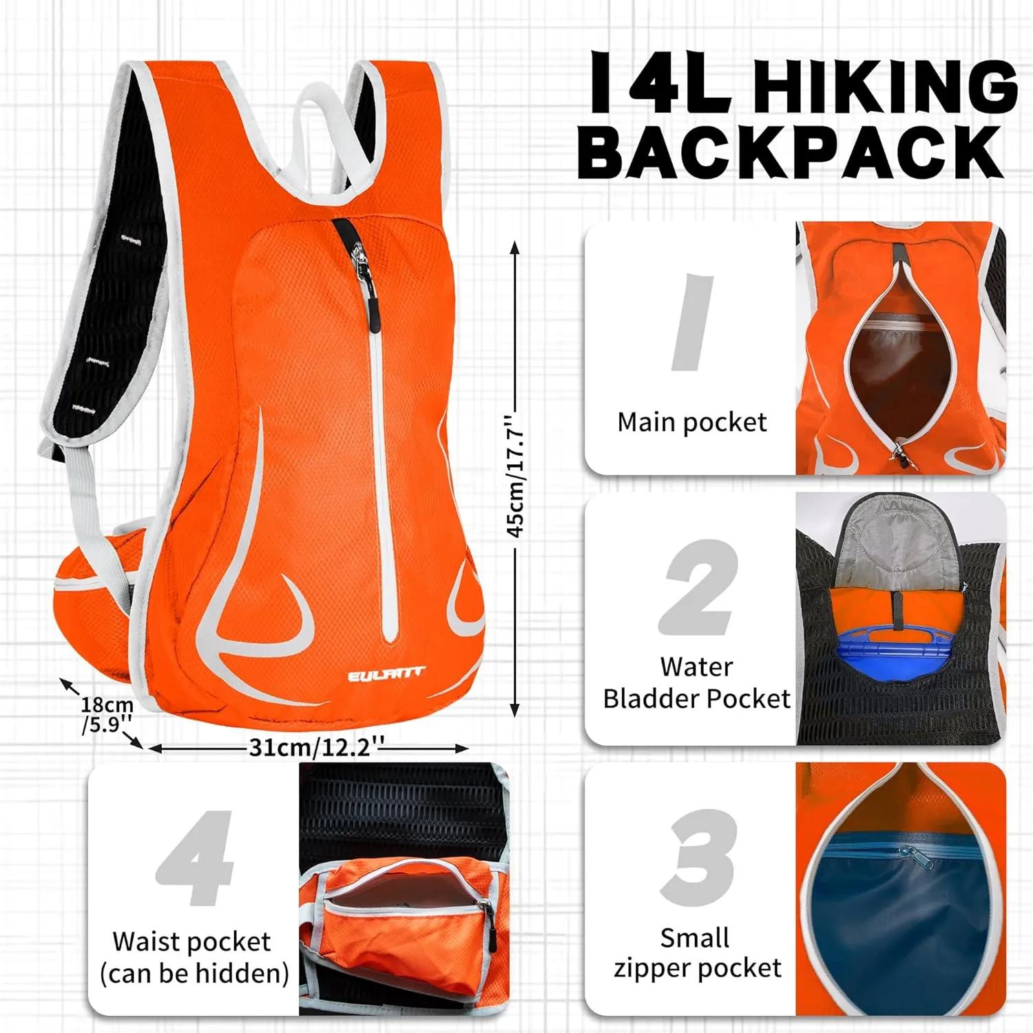 EULANT Hiking Backpacks, Small Waterproof &Lightweight Running Cycling Camping Climbing Gym Travel Daypack for Women Men