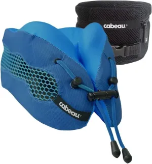 Evolution Cool Travel Neck Pillow by Cabeau - Cooling Airflow Vents, Memory Foam Neck Support, and Adjustable Clasp - Comfort On-The-Go with Carrying Case - Airplane, Train, Car, and Gaming (Blue)