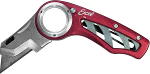 Excel Blades Revo Folding Pocket Utility Knife - Aluminum Body Heavy Duty Box Cutter with Holster, Anti-Slip Finger Loop Design Grip, Quick Change Blades and 3 Lock Positions Design, Red