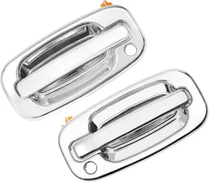 Exterior Door Handles, All Chrome, Compatible with 1999-2007 Chevy Silverado Suburban Tahoe Avalanche, GMC Sierra Yukon, Cadillac Escalade, Front Left & Right Side | Replaces# 15034985, 15034986