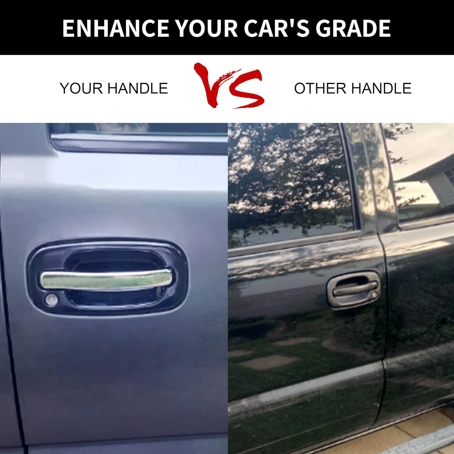 Exterior Door Handles, Compatible with 1999-2007 Chevy Silverado Suburban Tahoe Avalanche, GMC Sierra Yukon, Escalade, Chrome Lever, Front Left Driver & Right Passenger | 15034985, 15182406