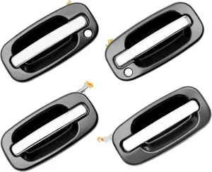 Exterior Door Handles Set, Compatible with 1999-2007 Chevy Silverado Suburban Tahoe Avalanche, GMC Sierra Yukon, Cadillac Escalade, Chrome Lever, Front & Rear & Left & Right Side | 15034985, 15034986