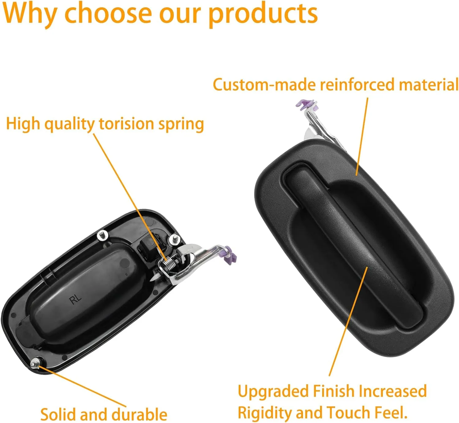Exterior Door Handles Set, Compatible with 1999-2007 Chevy Silverado Suburban Tahoe Avalanche, GMC Sierra Yukon, Cadillac Escalade, Chrome Lever, Front & Rear & Left & Right Side | 15034985, 15034986