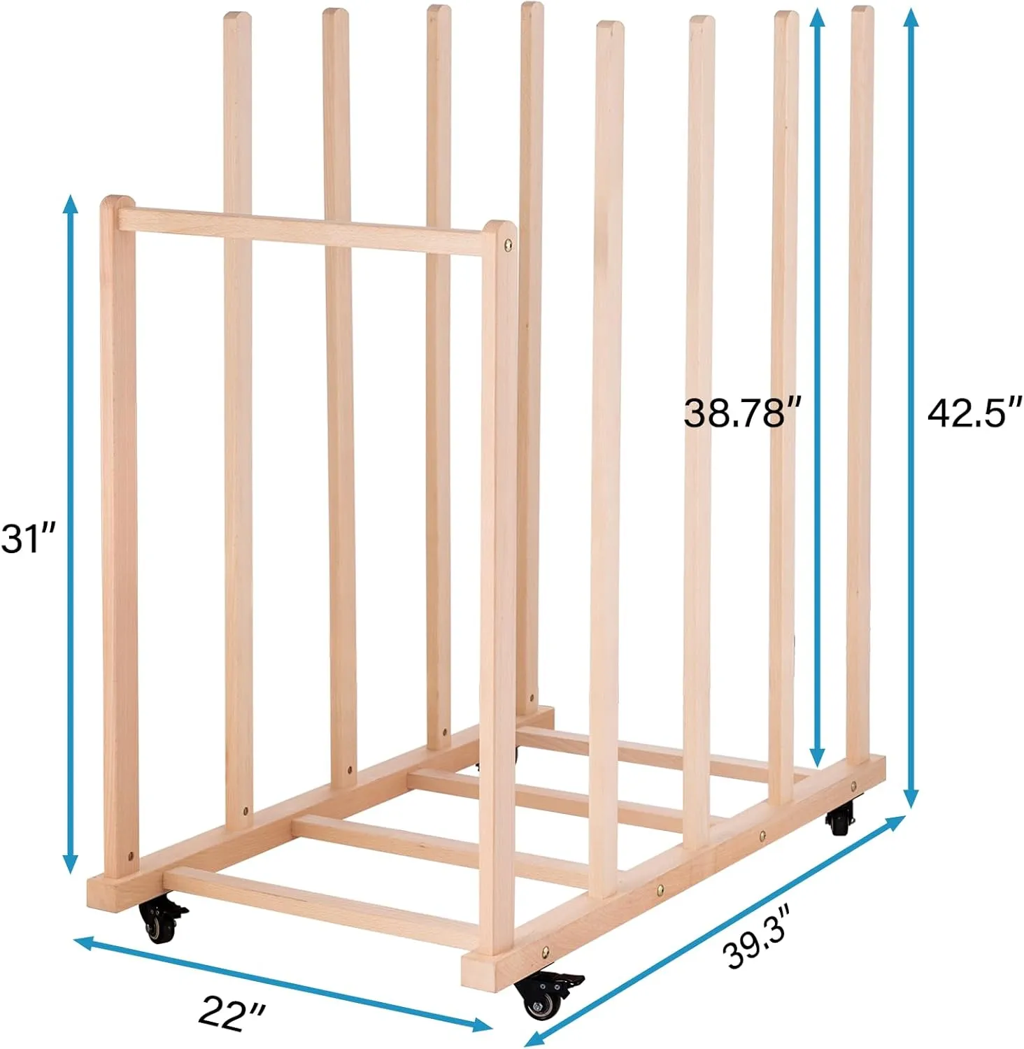 Extra Large Art Canvas Storage Rack, Art Drying Rack, Wooden Canvas Boards Rack with Handle and Caster Wheels for Drawing Boards, Panels, Artwork in Art Studio/Gallery