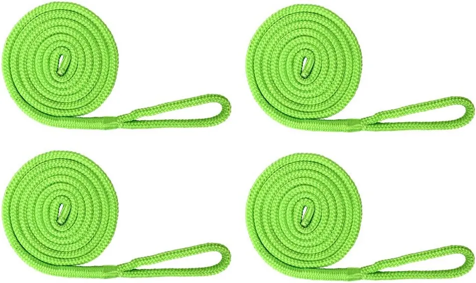 Extreme Max 3006.3405 BoatTector Premium Double Braid Nylon Fender Line Value 4-Pack - 3/8" x 6', Neon Green