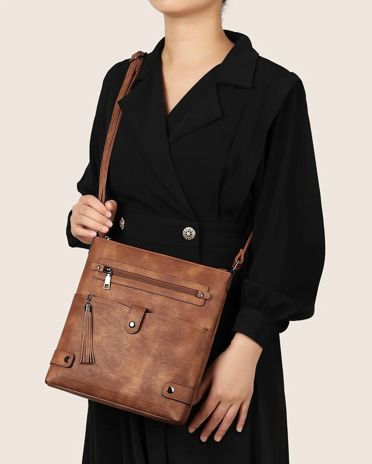 FADEON Crossbody Purses for Women Crossbody Bag, Designer Multi Pockets Shoulder Travel Purses with Tassel