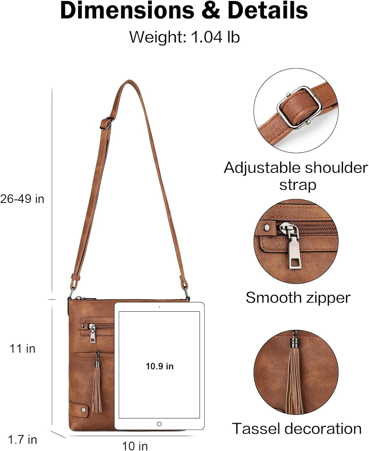 FADEON Crossbody Purses for Women Crossbody Bag, Designer Multi Pockets Shoulder Travel Purses with Tassel
