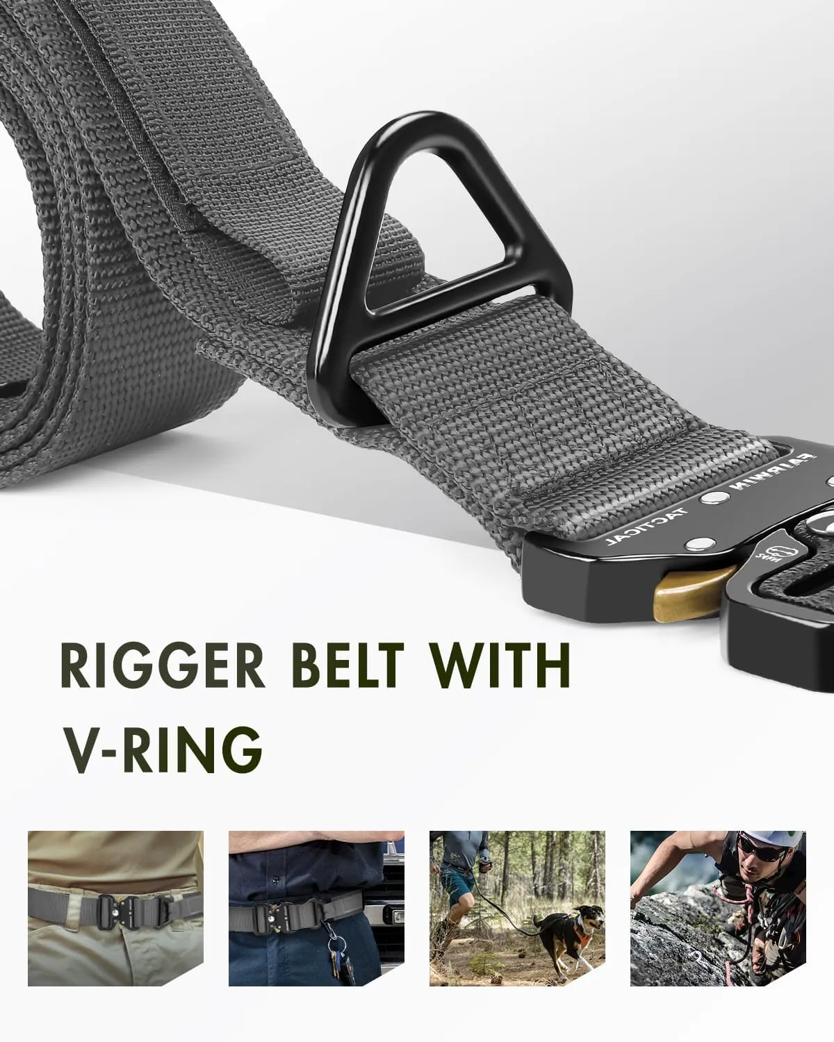 FAIRWIN Men's Tactical Belt, Rigger Belt, Utility Nylon Web Waist Work Belt for Men with V-ring Quick-Release Buckle