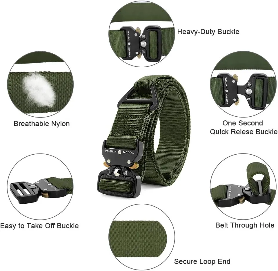 FAIRWIN Tactical Rigger Belt, 1.7 Inches Mens Nylon Webbing Utility Belt with V-ring Heavy-Duty Quick-Release Buckle