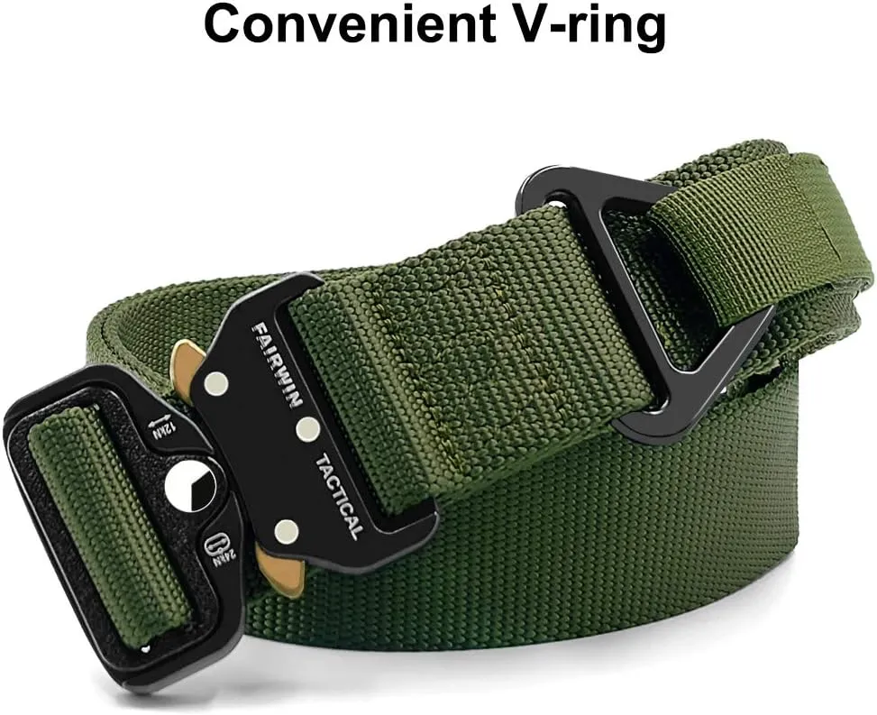 FAIRWIN Tactical Rigger Belt, 1.7 Inches Mens Nylon Webbing Utility Belt with V-ring Heavy-Duty Quick-Release Buckle