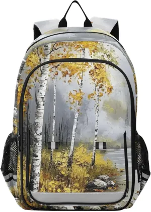Fall Birch Tree Landscape Laptop Backpack Purse for Women Men Travel Daypack Casual Shoulder Bag Book Bag Cute Cool Funny Backpack with Compartment & Multiple Pockets
