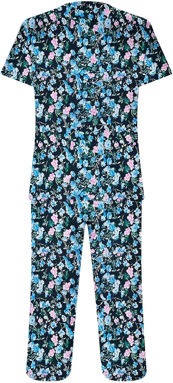 Fanteecy Women's 2 Piece Pajamas Set Short Sleeve Lace Trim V Neck and Capri Pants Nightwear Soft Pjs Loungewear