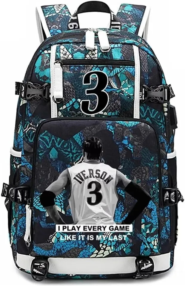 FANwenfeng Basketball Player Iverson Multifunction Backpack Travel Daypack Fans Bag (Style 9)