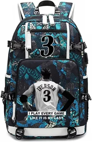 FANwenfeng Basketball Player Iverson Multifunction Backpack Travel Daypack Fans Bag (Style 9)