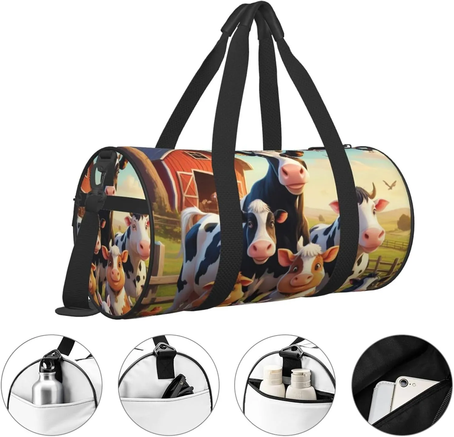 Farm Animals Printed Travel Bag,Round Personal Item Storage bag,Foldie Duffel Bag for Traveling Vacation,Fitness,Sports