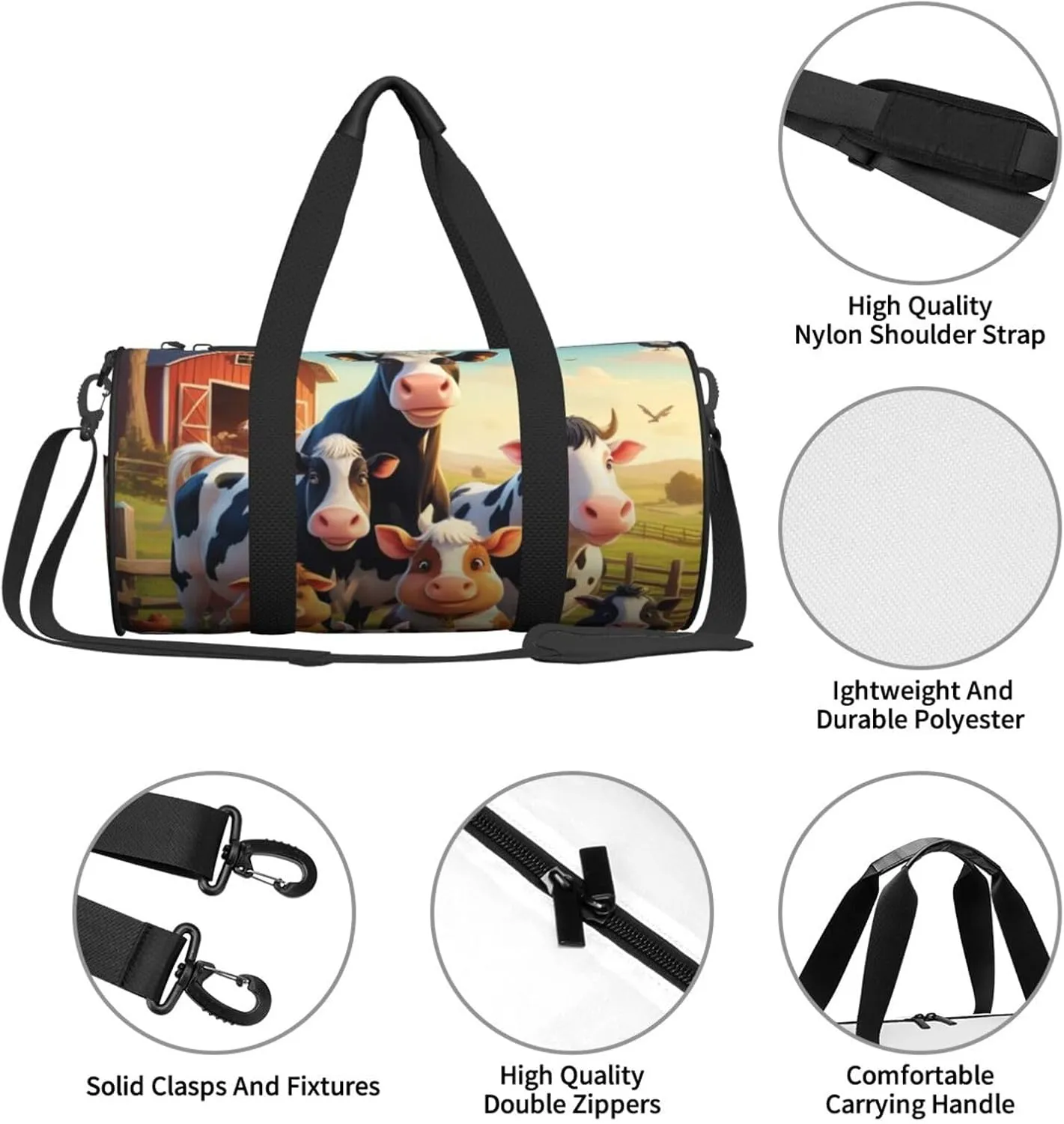 Farm Animals Printed Travel Bag,Round Personal Item Storage bag,Foldie Duffel Bag for Traveling Vacation,Fitness,Sports