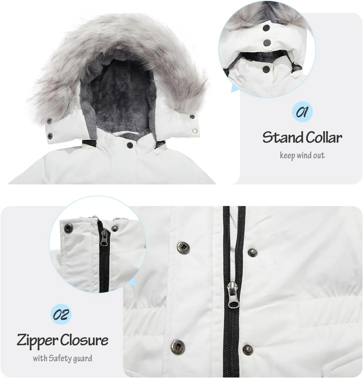 FARVALUE Girls' Long Winter Coats Warm Parka Lined Puffer Jacket Thicken Fleece Hooded Coat with Fur Collar for Girls