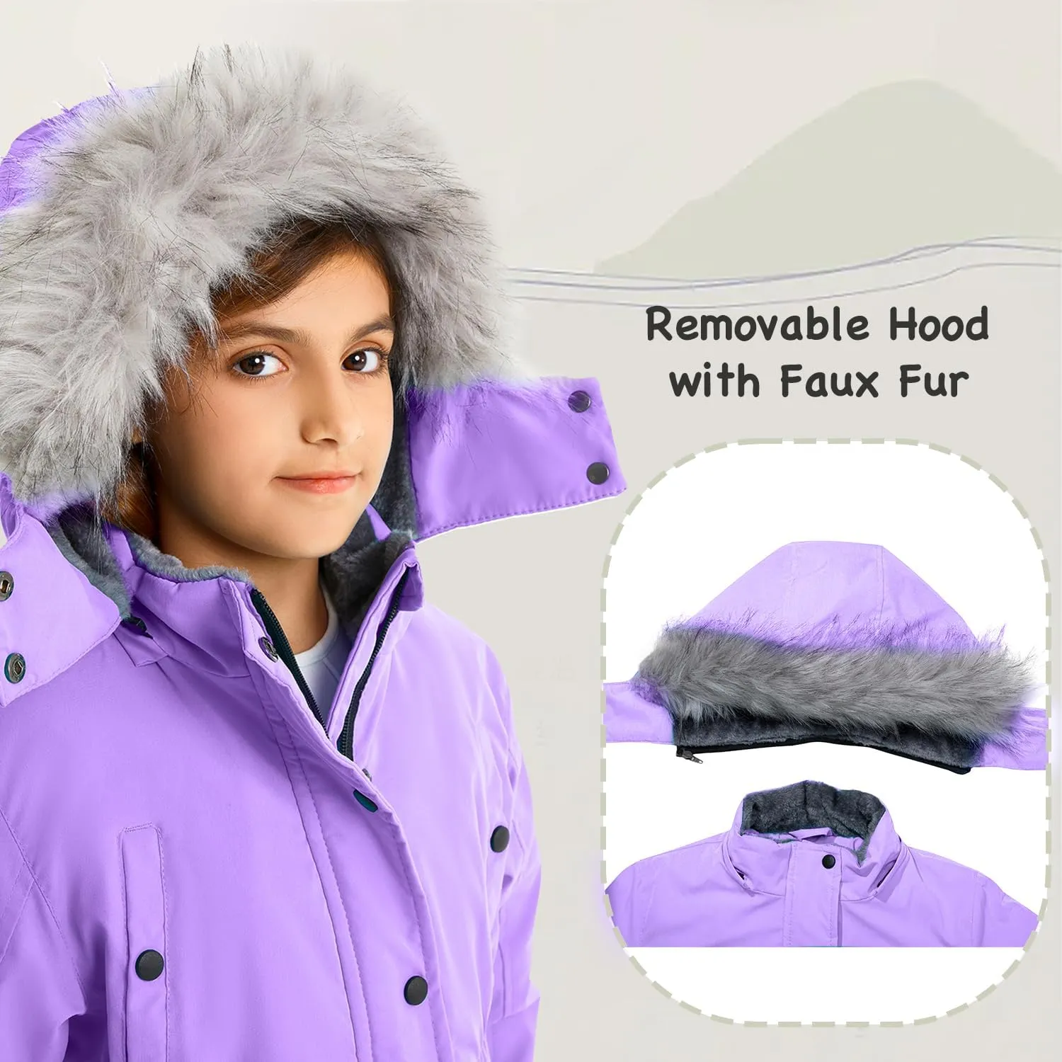 FARVALUE Girls' Long Winter Coats Warm Parka Lined Puffer Jacket Thicken Fleece Hooded Coat with Fur Collar for Girls