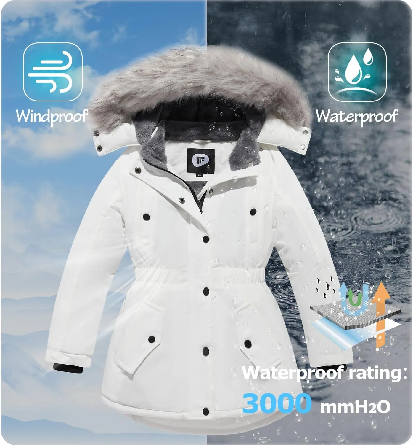 FARVALUE Girls' Long Winter Coats Warm Parka Lined Puffer Jacket Thicken Fleece Hooded Coat with Fur Collar for Girls