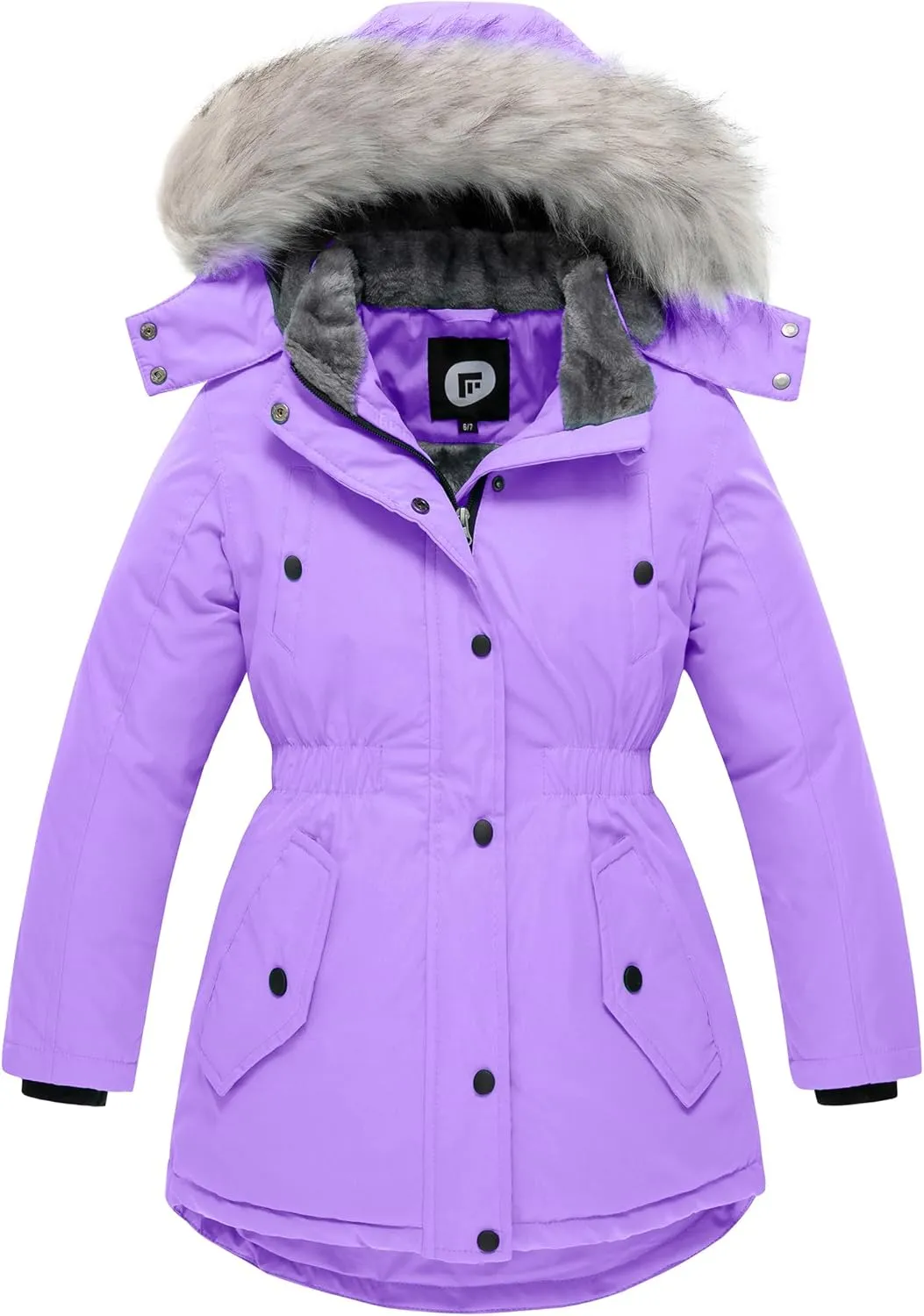 FARVALUE Girls' Long Winter Coats Warm Parka Lined Puffer Jacket Thicken Fleece Hooded Coat with Fur Collar for Girls