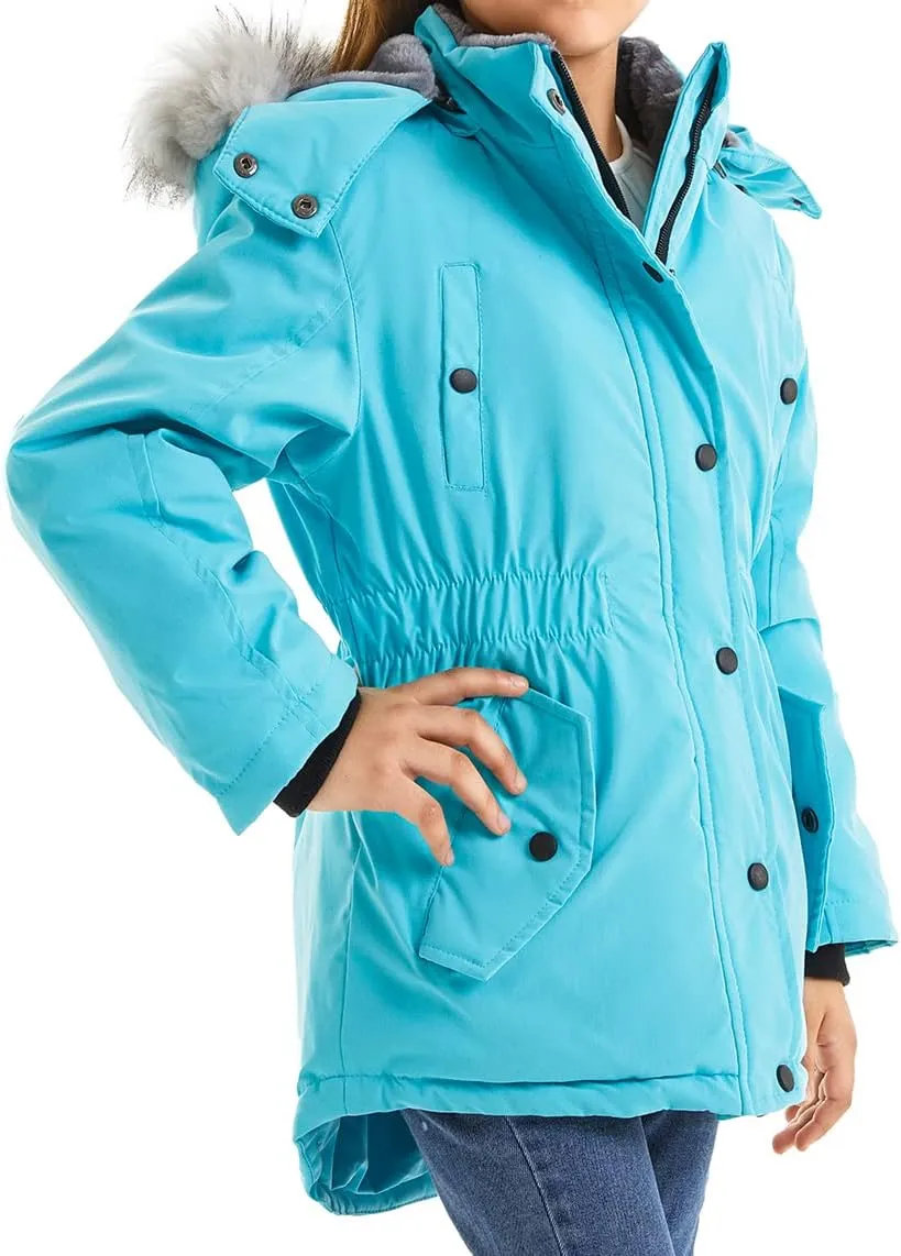 FARVALUE Girls' Long Winter Coats Warm Parka Lined Puffer Jacket Thicken Fleece Hooded Coat with Fur Collar for Girls