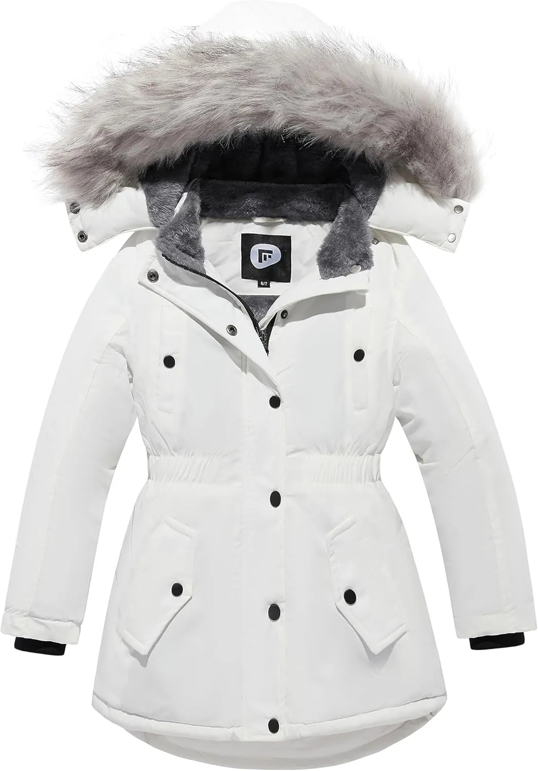 FARVALUE Girls' Long Winter Coats Warm Parka Lined Puffer Jacket Thicken Fleece Hooded Coat with Fur Collar for Girls