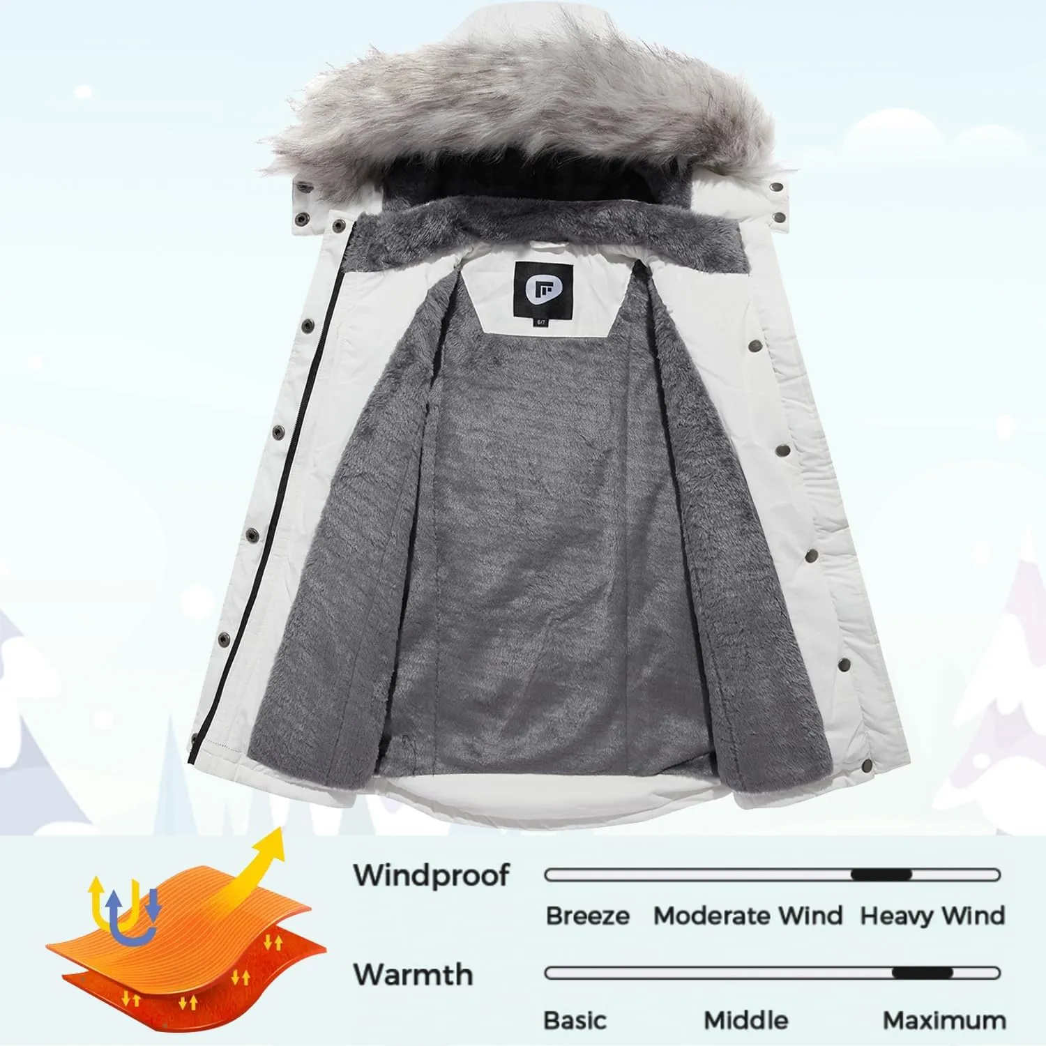 FARVALUE Girls' Long Winter Coats Warm Parka Lined Puffer Jacket Thicken Fleece Hooded Coat with Fur Collar for Girls