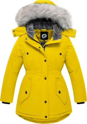 FARVALUE Girls' Long Winter Coats Warm Parka Lined Puffer Jacket Thicken Fleece Hooded Coat with Fur Collar for Girls