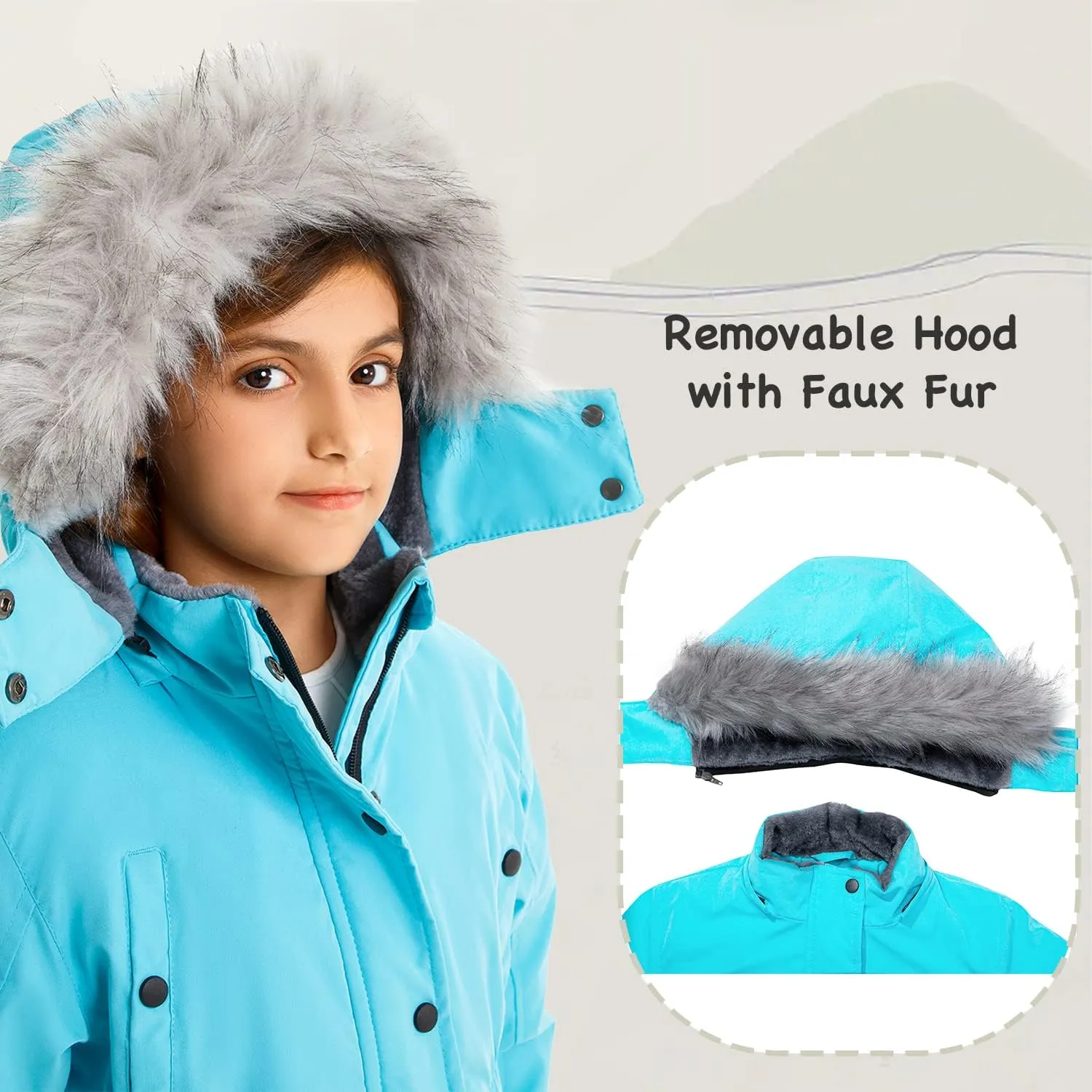 FARVALUE Girls' Long Winter Coats Warm Parka Lined Puffer Jacket Thicken Fleece Hooded Coat with Fur Collar for Girls