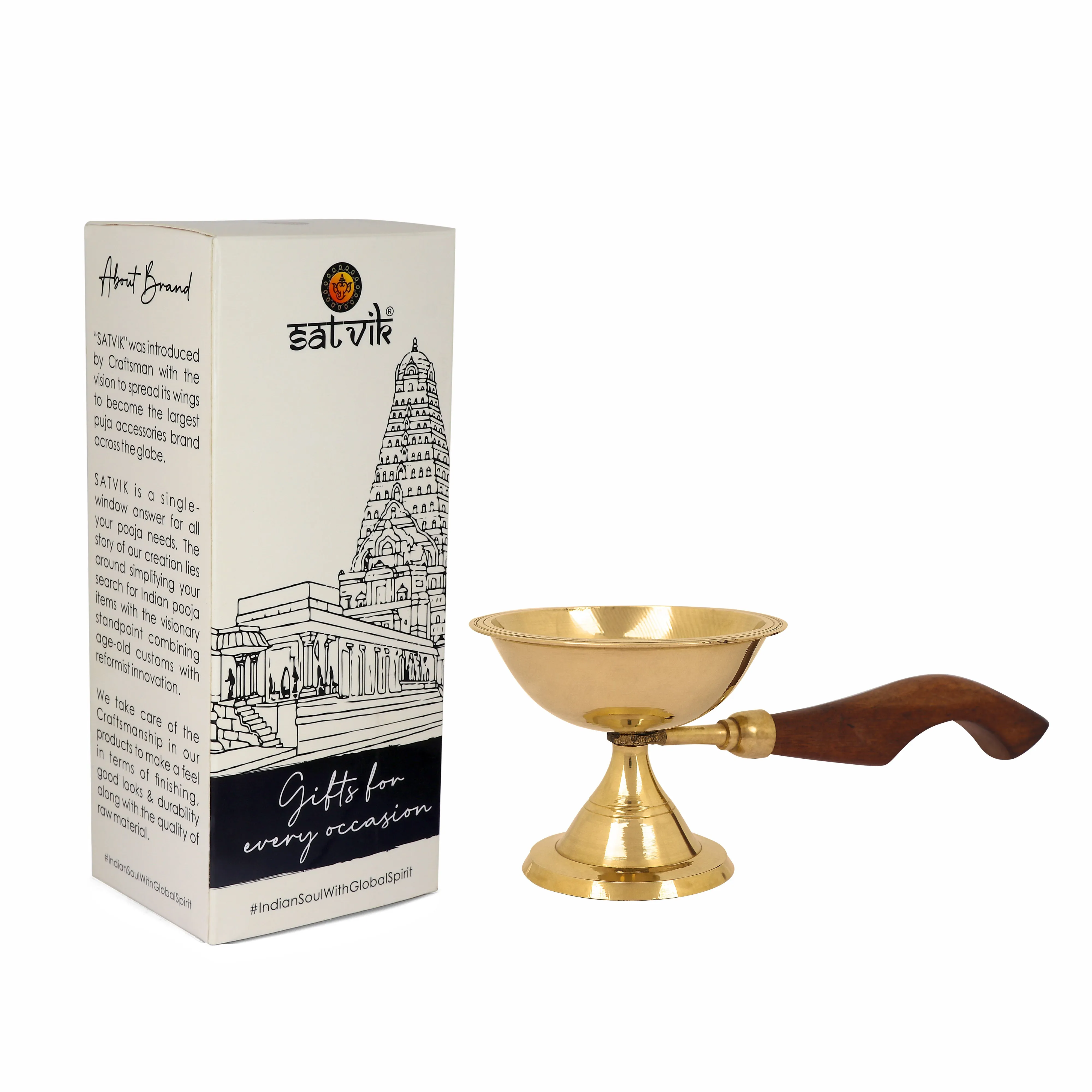 Fascinating Aarti Diya with Curved Wooden Handle