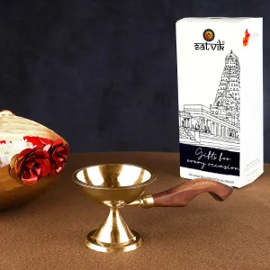Fascinating Aarti Diya with Curved Wooden Handle